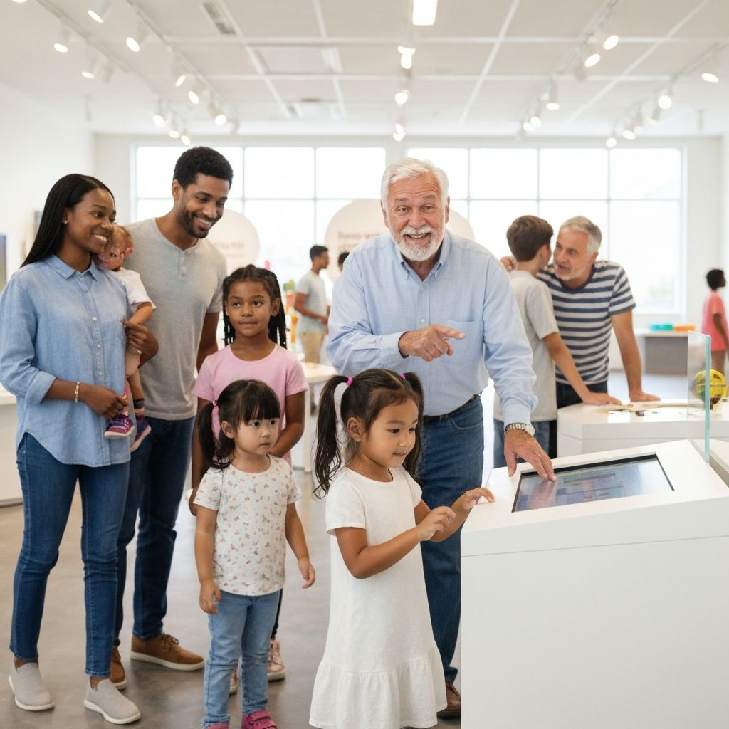 Families exploring museum exhibits together