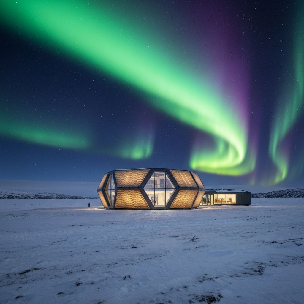 Pinnacle Museum in arctic landscape with innovative heating and sustainable polar design