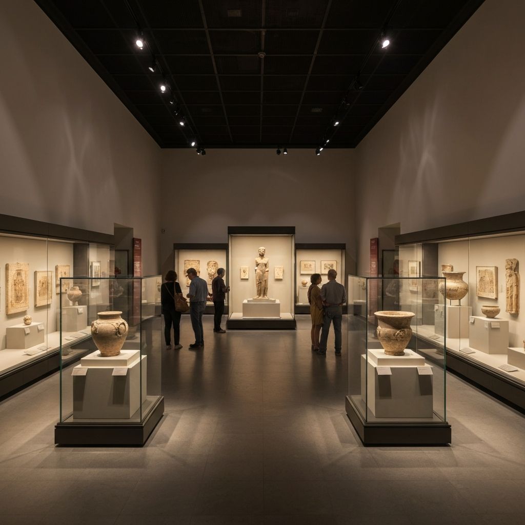 Museum gallery featuring ancient artifact collections